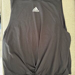 adidas Black Twisted Front Athletic Tank with White Logo